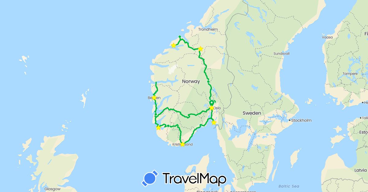TravelMap itinerary: bus in Norway (Europe)